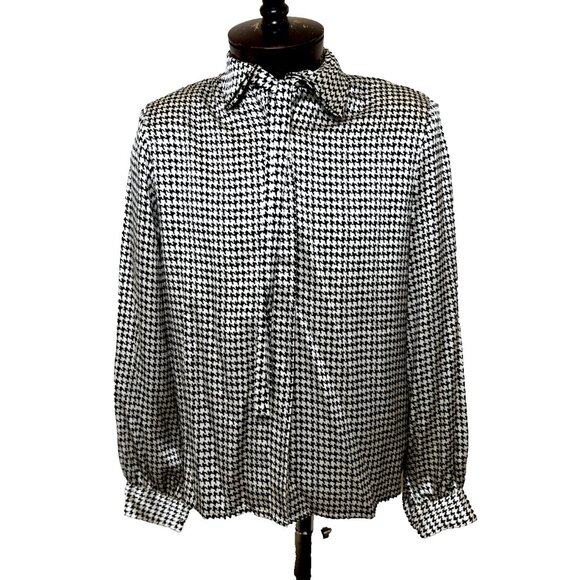 Mary Ann Restivo 100% Silk Size 12 Women's Collared w/Tie Long Sleeve Top Blouse - Picture 2 of 16